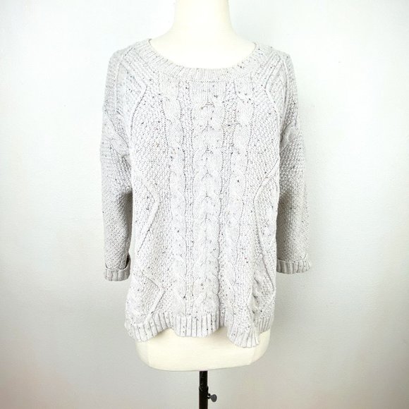 Old Navy Oatmeal Cable Knit Pullover Sweater 3/4 Sleeves Academia College Med - Picture 1 of 11